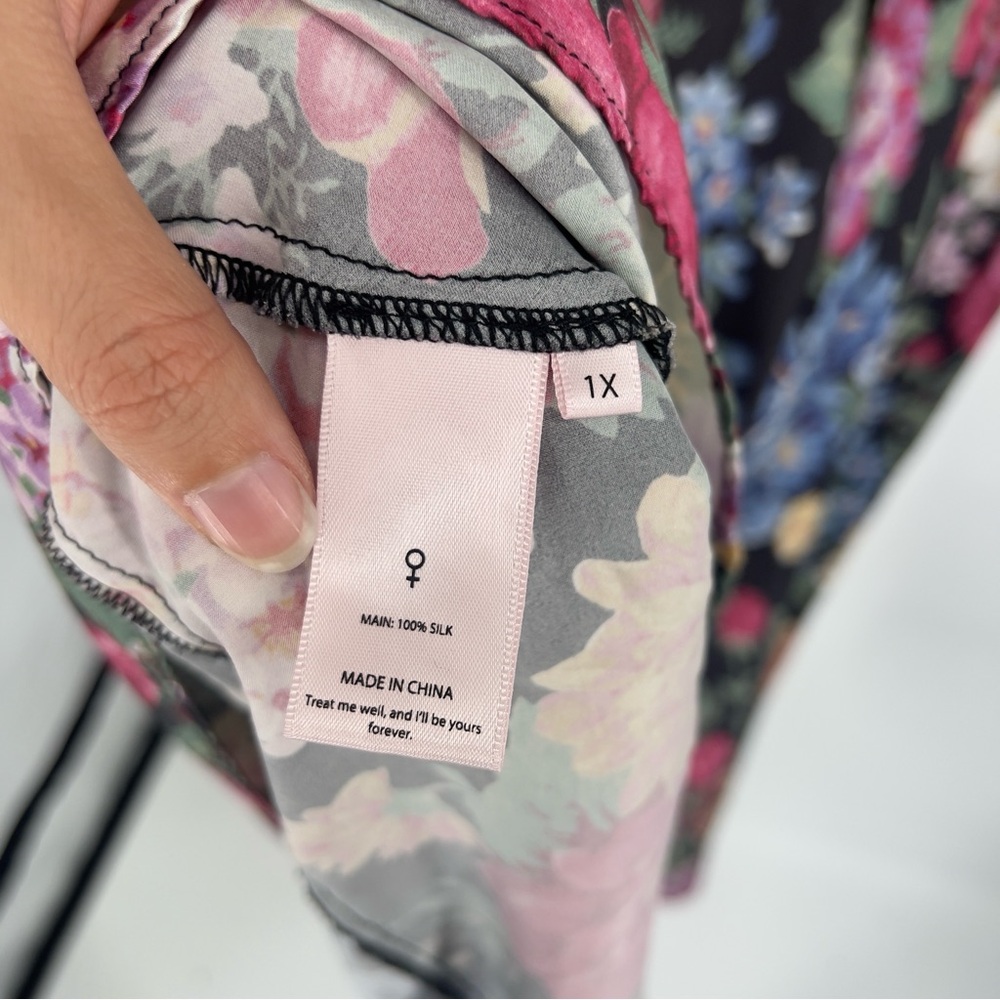 Selkie The Puck Poet 100% Silk Floral Sweetheart Puff Sleeve Maxi Dress Gown 1X - Picture 7 of 8